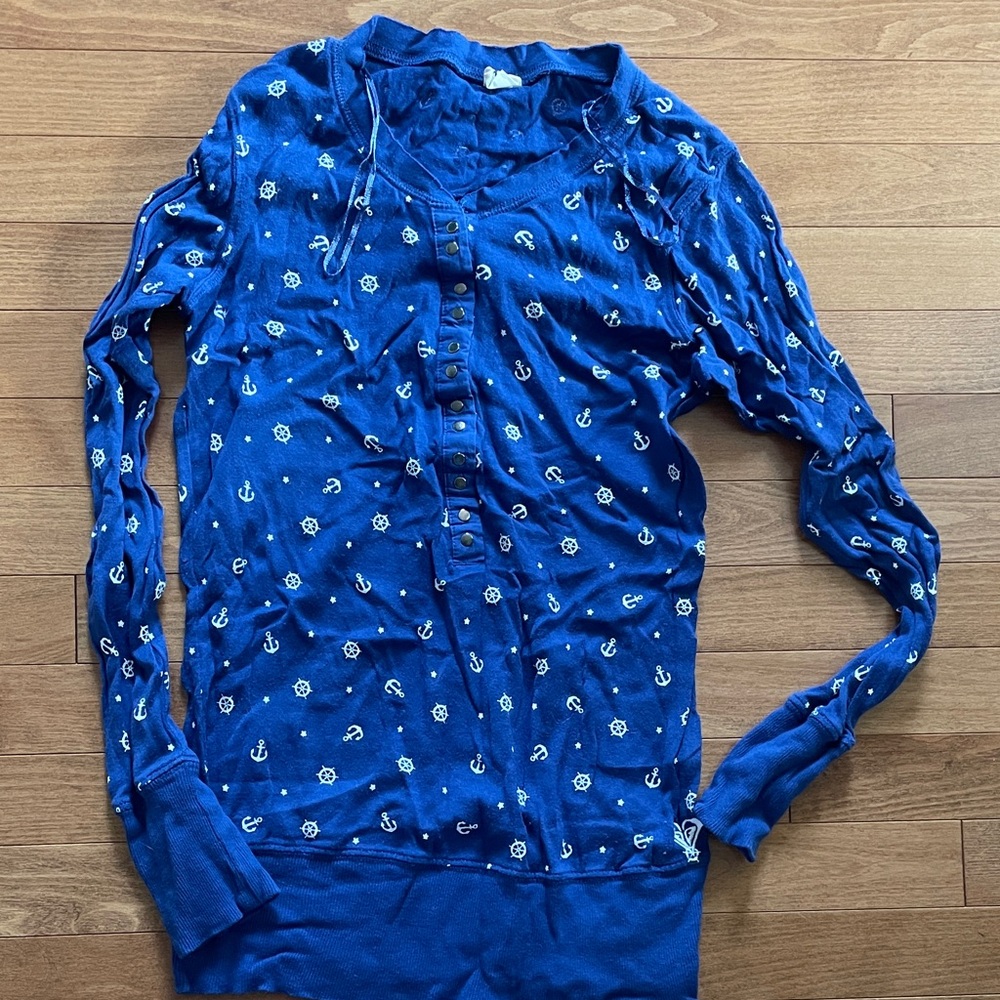 Roxy Blue Long Sleeve Tee with Nautical Print